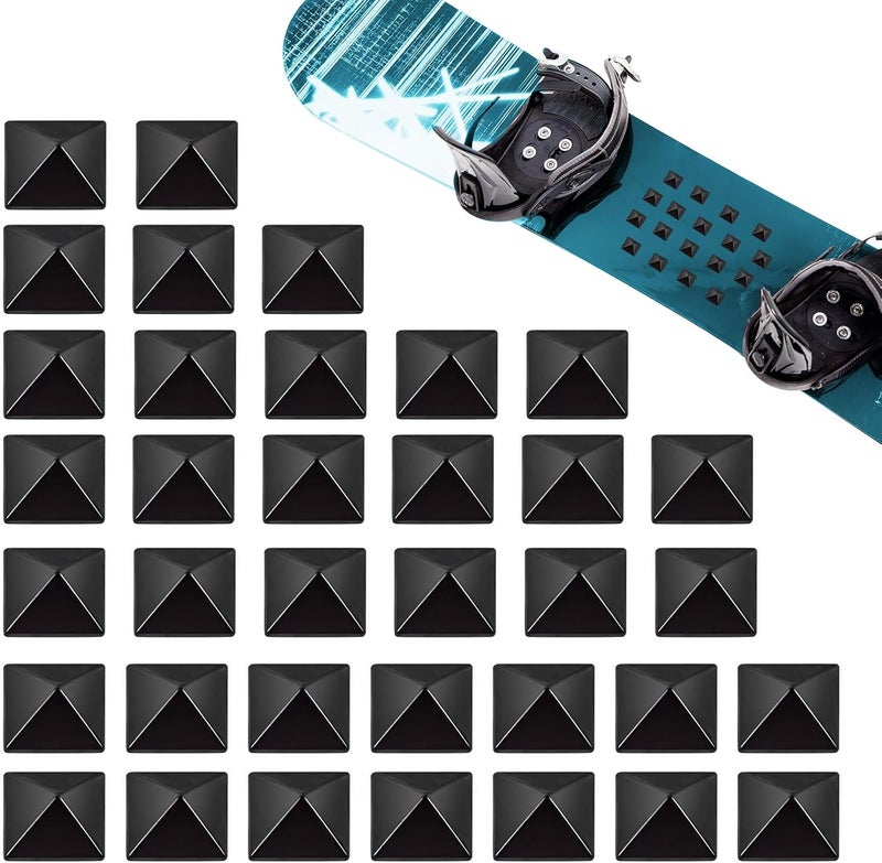 Voccos 36Pcs Snowboard Stomp Pad Pyramid Studs Anti Slip Metal Stomp Pad Snowboard Step Pad Snowboard Foot Grip Self Adhesive Snow Board Mat Provides Extra Grip for Men Women Winter Snowboarding Ski Skiing - Image 1